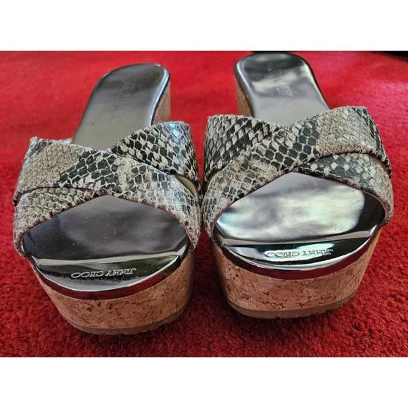Women's Jimmy Choo Black and White Snakeskin Wedges Size 36 - Picture 3 of 6